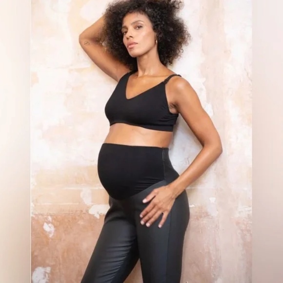New Seraphine Lexa Matte Coated Faux Leather Over The Bump Maternity Leggings - Picture 3 of 9